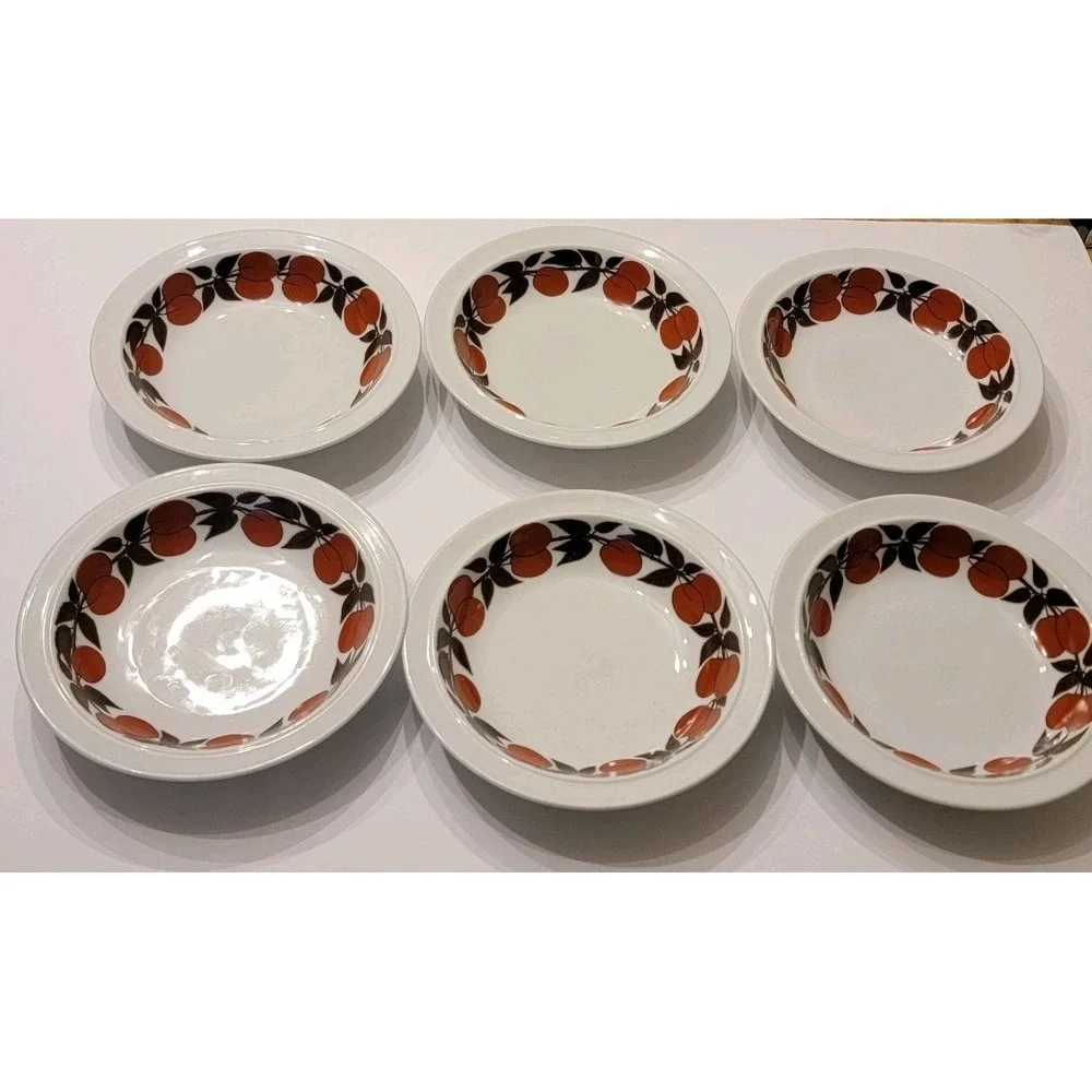 Thomas Germany Vintage Soup Bowl Plum Peach Porcelain‎ Fruit Bowl Set Of 6 MCM